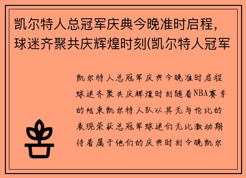 凯尔特人总冠军庆典今晚准时启程，球迷齐聚共庆辉煌时刻(凯尔特人冠军年份记录)