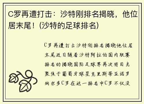 C罗再遭打击：沙特刚排名揭晓，他位居末尾！(沙特的足球排名)